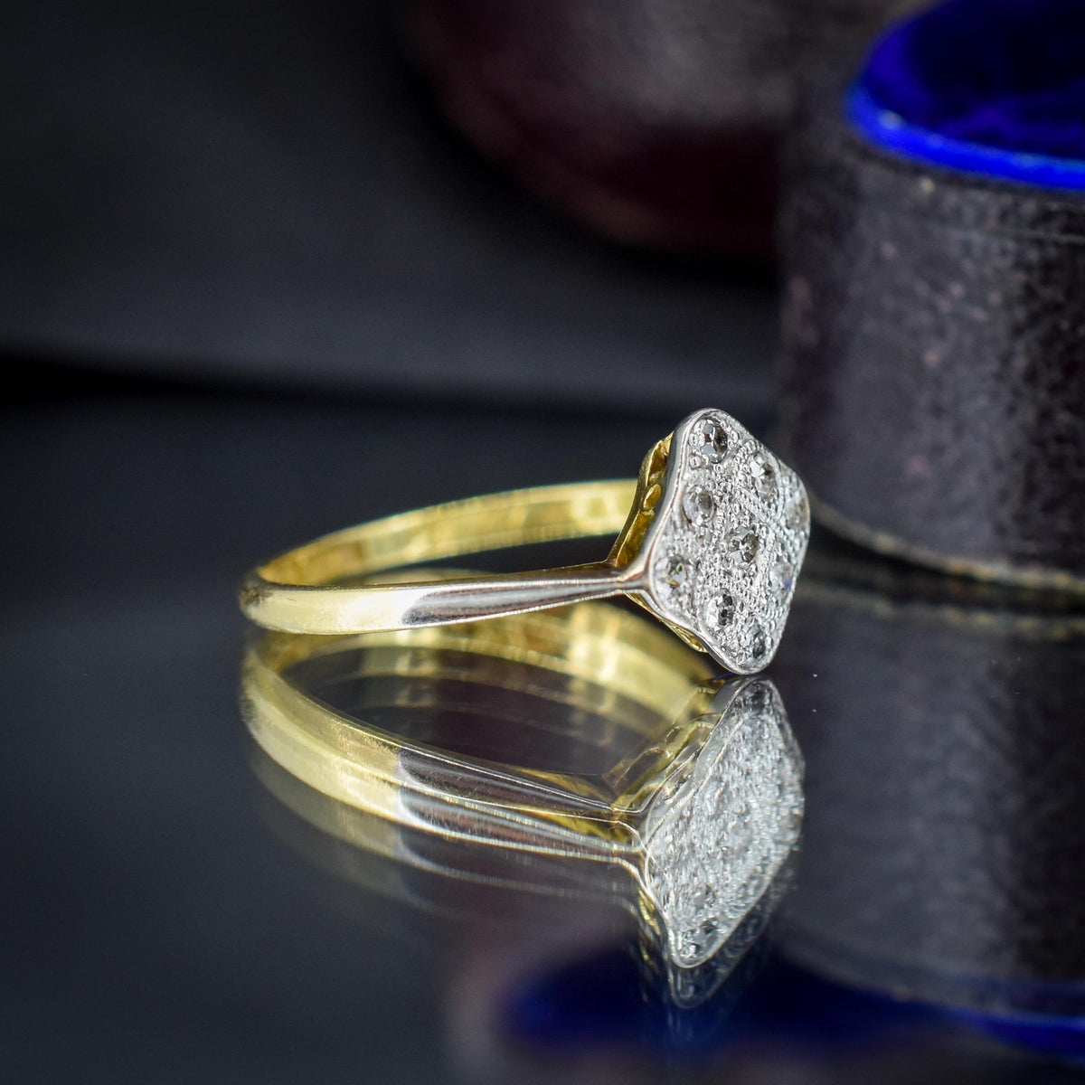Art Deco Diamond Square Cluster 18ct Yellow Gold and Platinum Ring