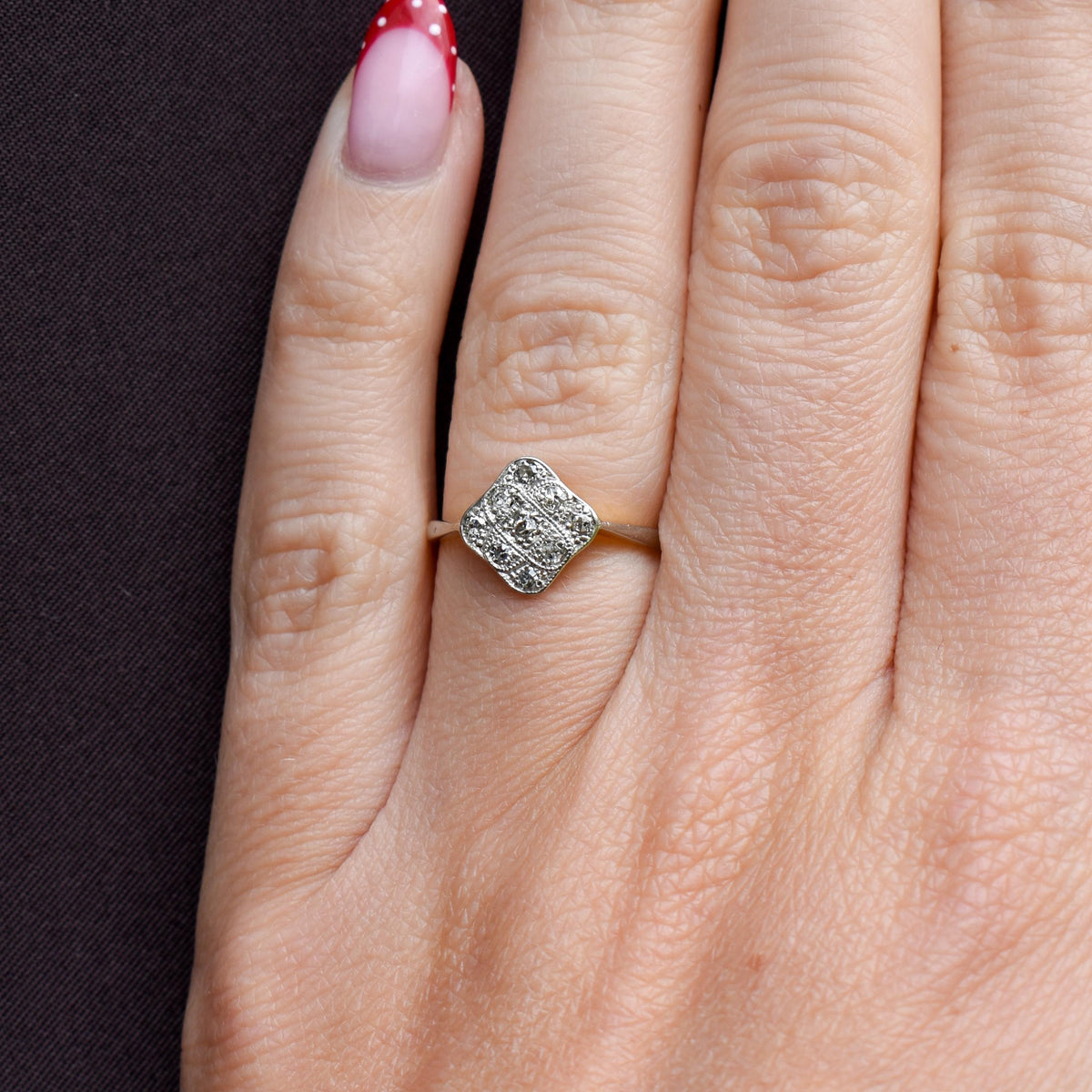 Art Deco Diamond Square Cluster 18ct Yellow Gold and Platinum Ring