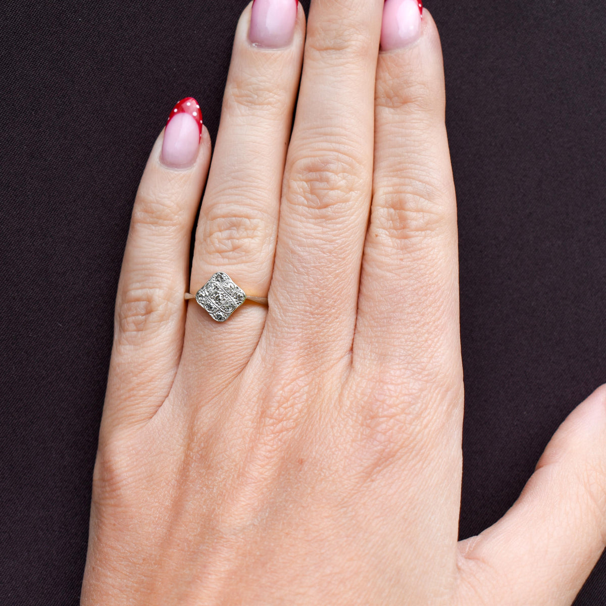 Art Deco Diamond Square Cluster 18ct Yellow Gold and Platinum Ring