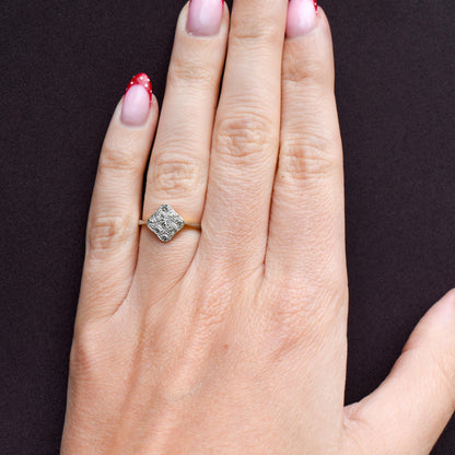 Art Deco Diamond Square Cluster 18ct Yellow Gold and Platinum Ring