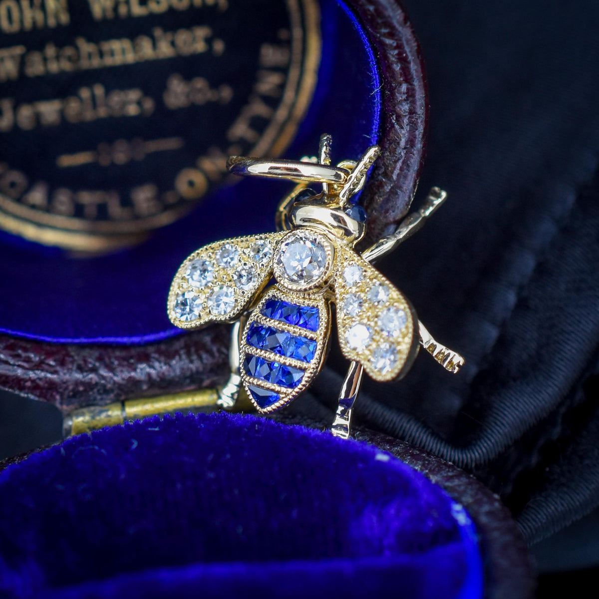 Blue Sapphire and Diamond 18ct Gold Insect Bee Pendant | 0.27ct Diamond