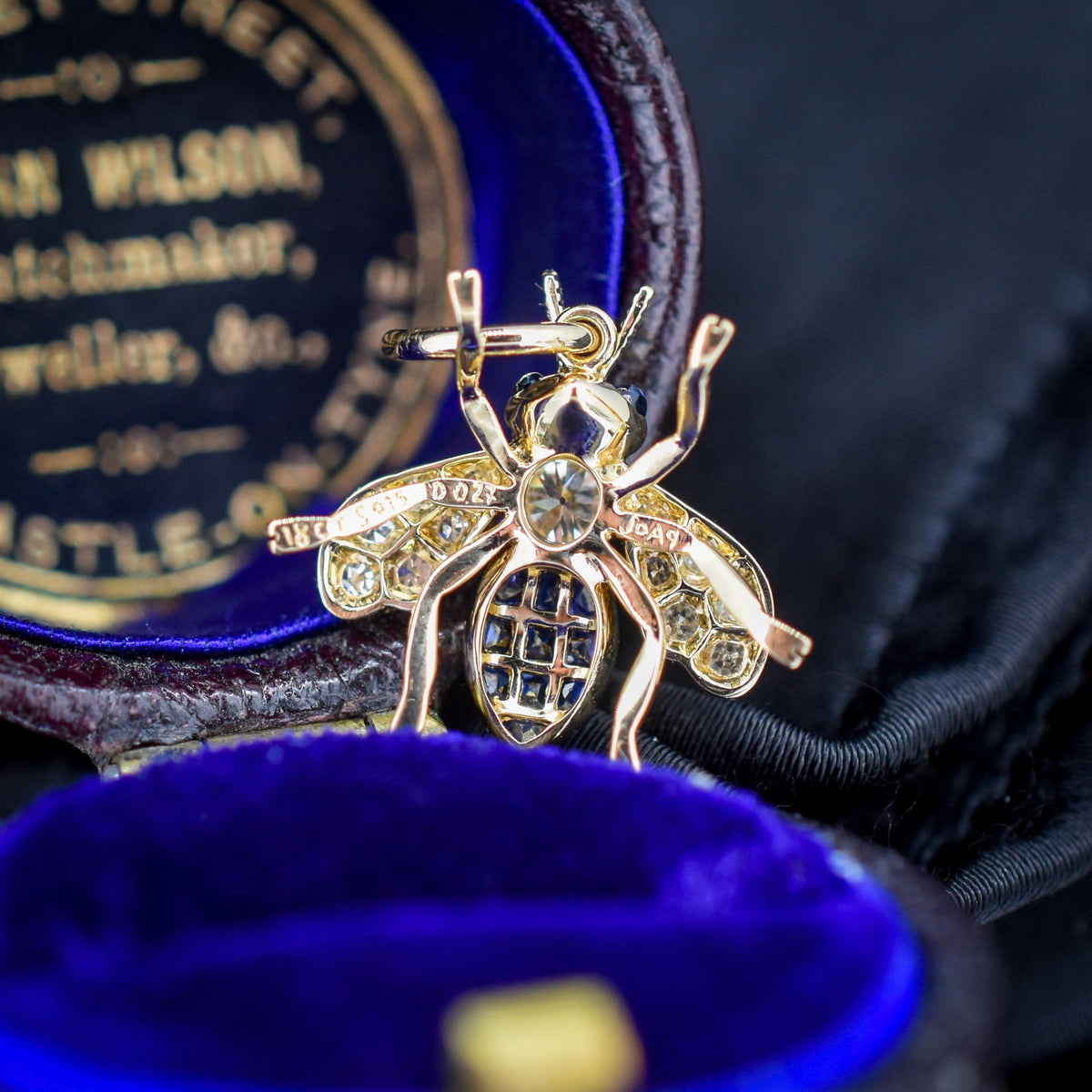 Blue Sapphire and Diamond 18ct Gold Insect Bee Pendant | 0.27ct Diamond