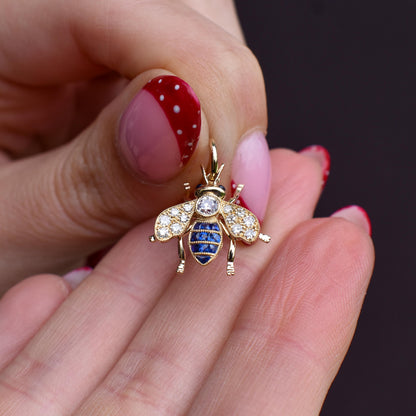 Blue Sapphire and Diamond 18ct Gold Insect Bee Pendant | 0.27ct Diamond