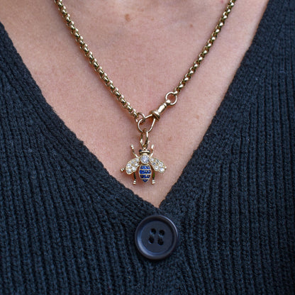 Blue Sapphire and Diamond 18ct Gold Insect Bee Pendant | 0.27ct Diamond