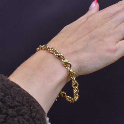 Antique '1904' Love Knot 9ct Yellow Gold Chain Bracelet with T-bar | 8"