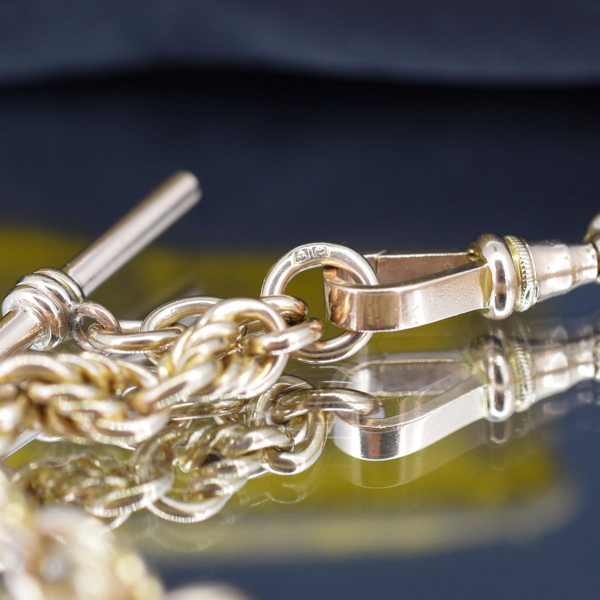 Antique '1904' Love Knot 9ct Yellow Gold Chain Bracelet with T-bar | 8"