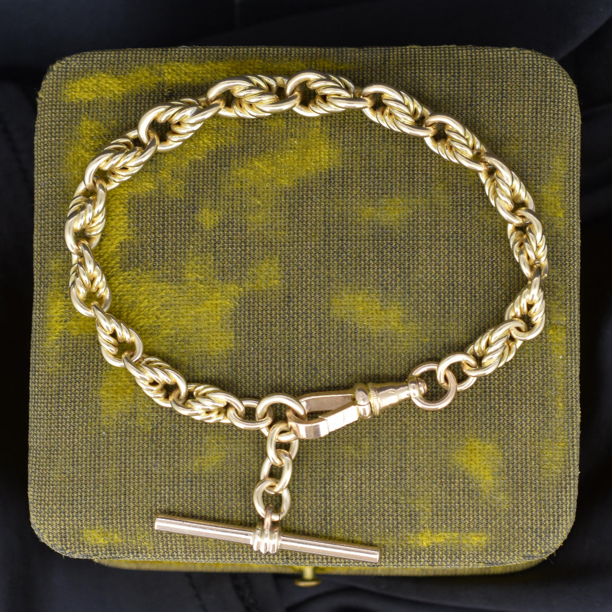 Antique '1904' Love Knot 9ct Yellow Gold Chain Bracelet with T-bar | 8"