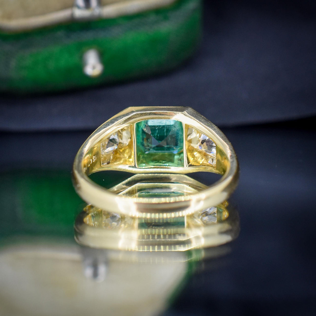 Natural Emerald and Diamond Three Stone 18ct Gold Gypsy Band Ring