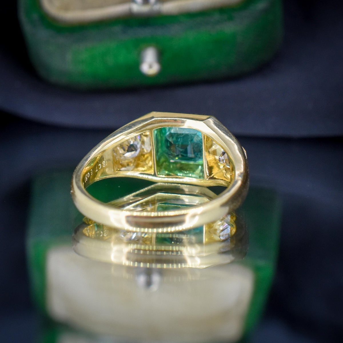 Natural Emerald and Diamond Three Stone 18ct Gold Gypsy Band Ring