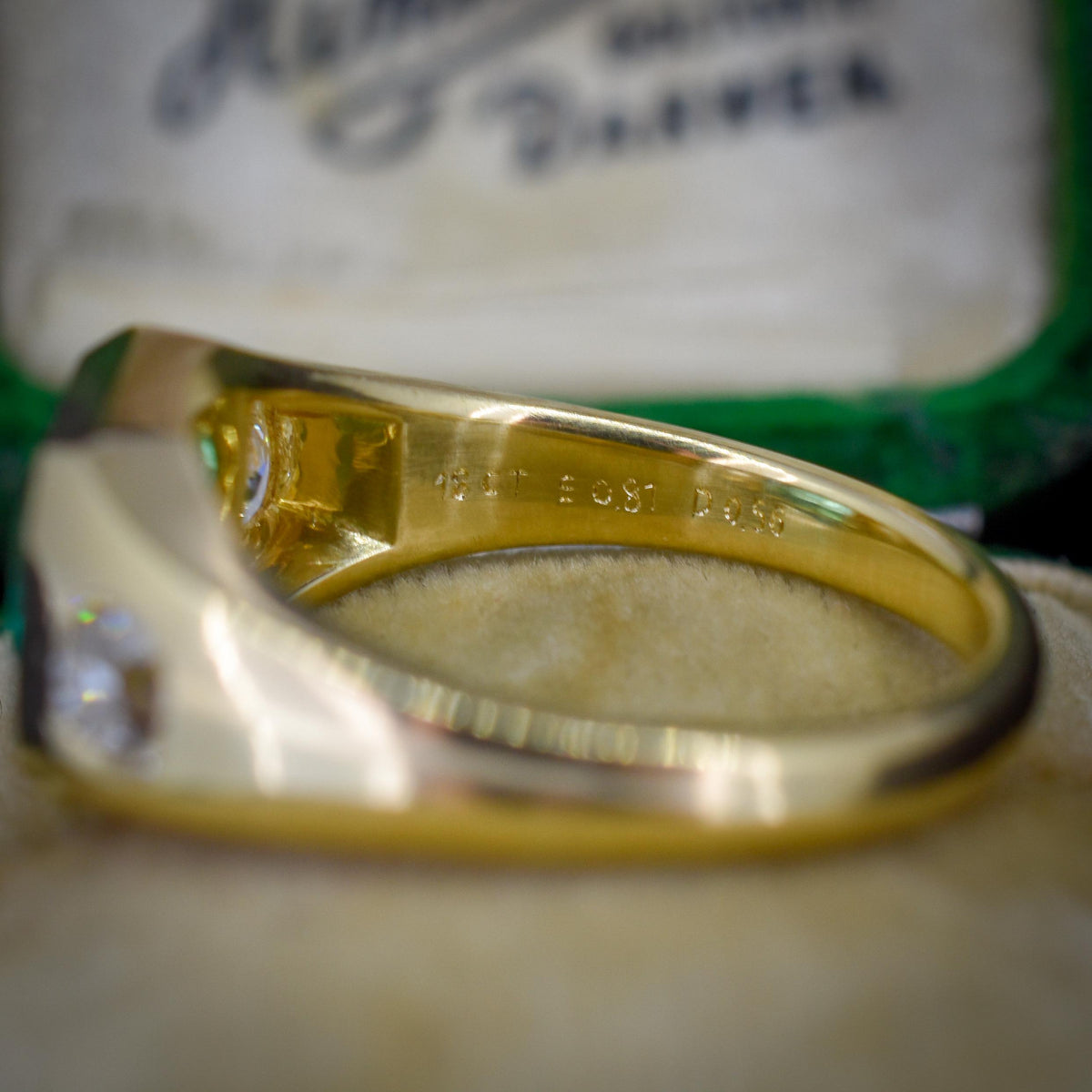 Natural Emerald and Diamond Three Stone 18ct Gold Gypsy Band Ring