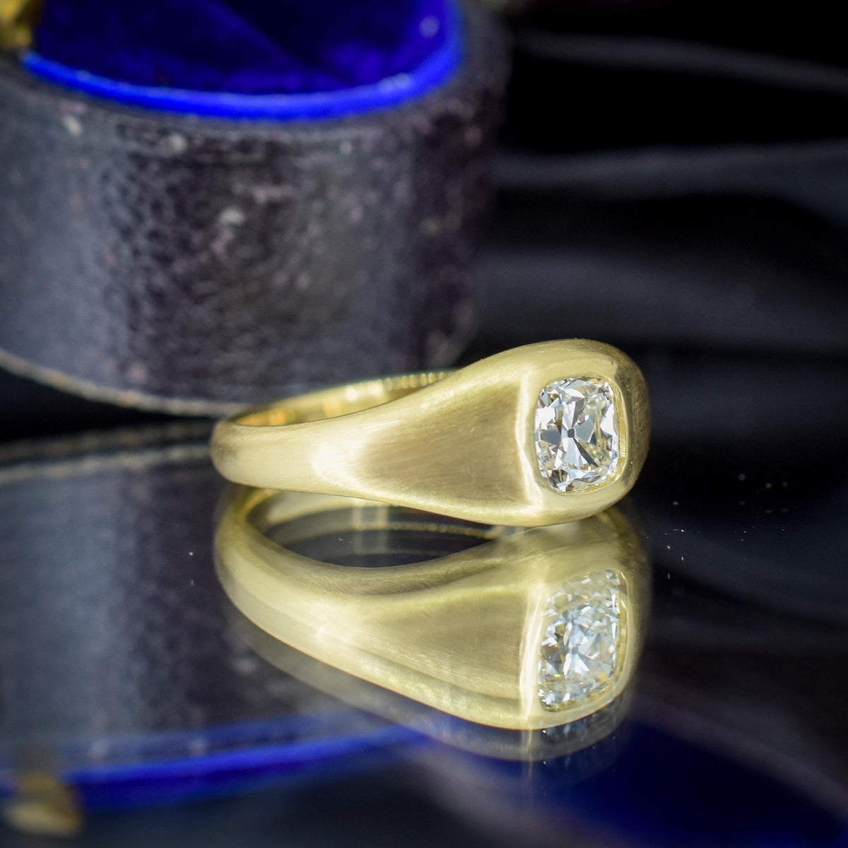 0.70ct Old Mine Cut Diamond 18ct Yellow Gold Gypsy Band Ring