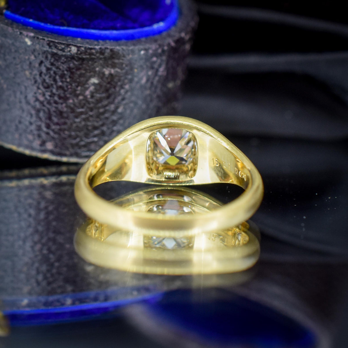 0.70ct Old Mine Cut Diamond 18ct Yellow Gold Gypsy Band Ring