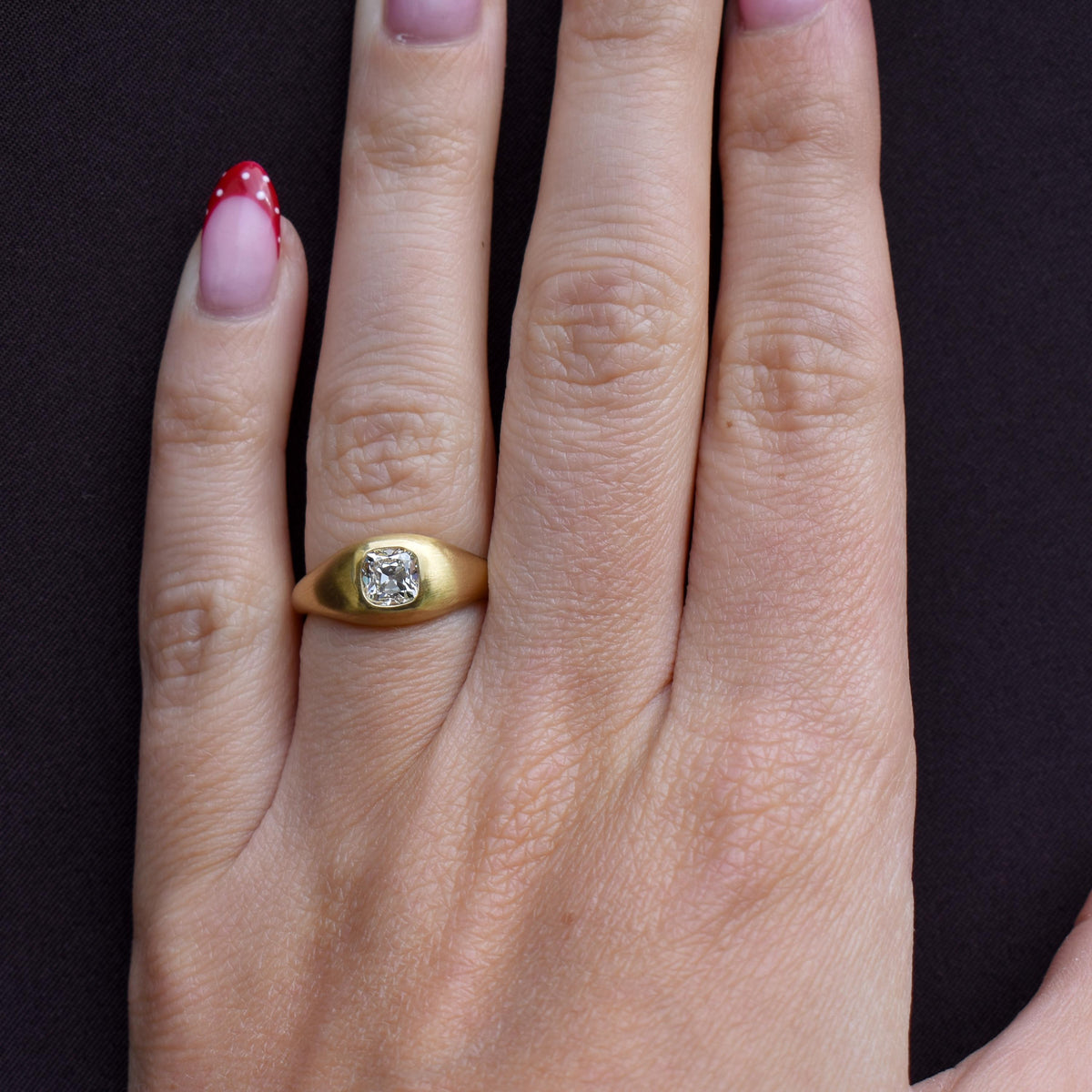 0.70ct Old Mine Cut Diamond 18ct Yellow Gold Gypsy Band Ring