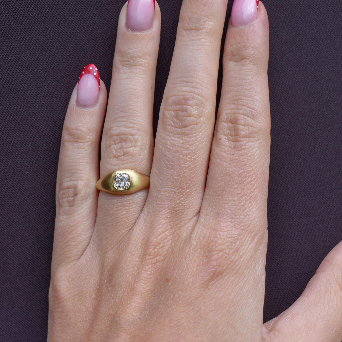 0.70ct Old Mine Cut Diamond 18ct Yellow Gold Gypsy Band Ring