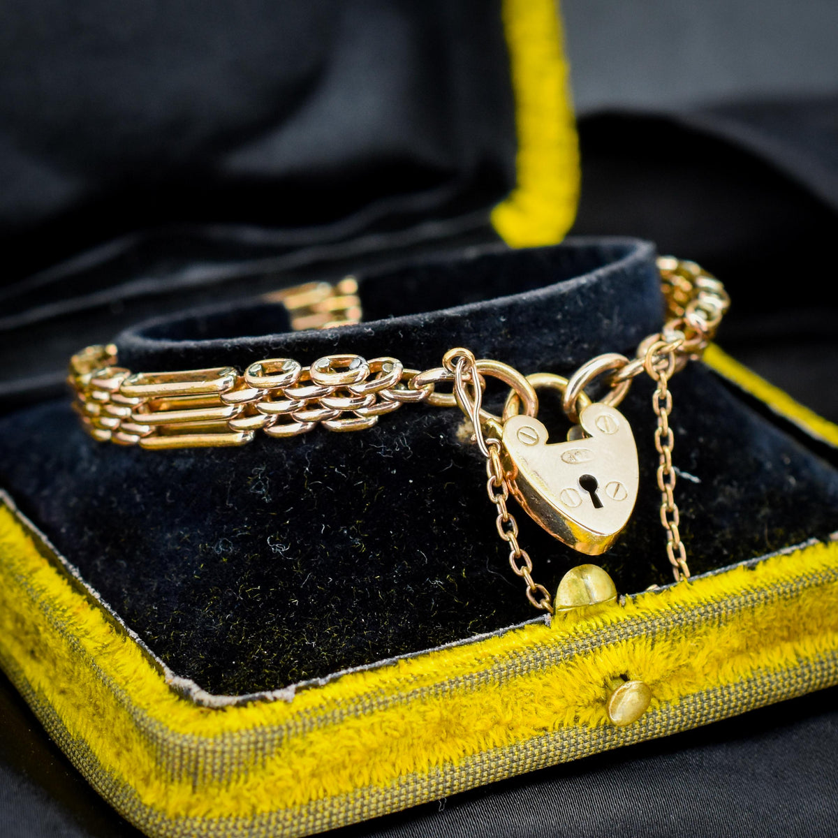 Antique Heart Padlock Fancy Gate 18ct Rolled Gold Bracelet