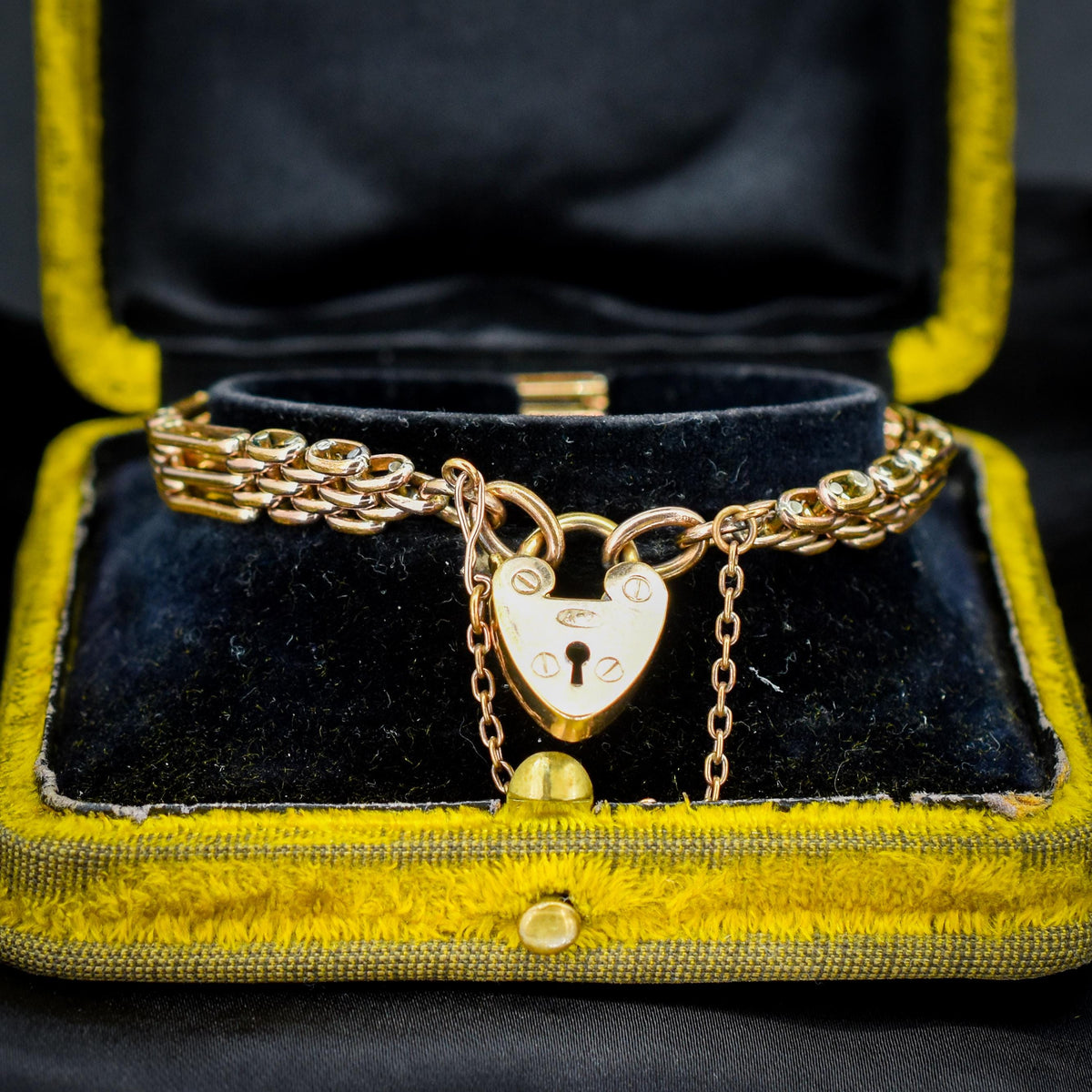 Antique Heart Padlock Fancy Gate 18ct Rolled Gold Bracelet