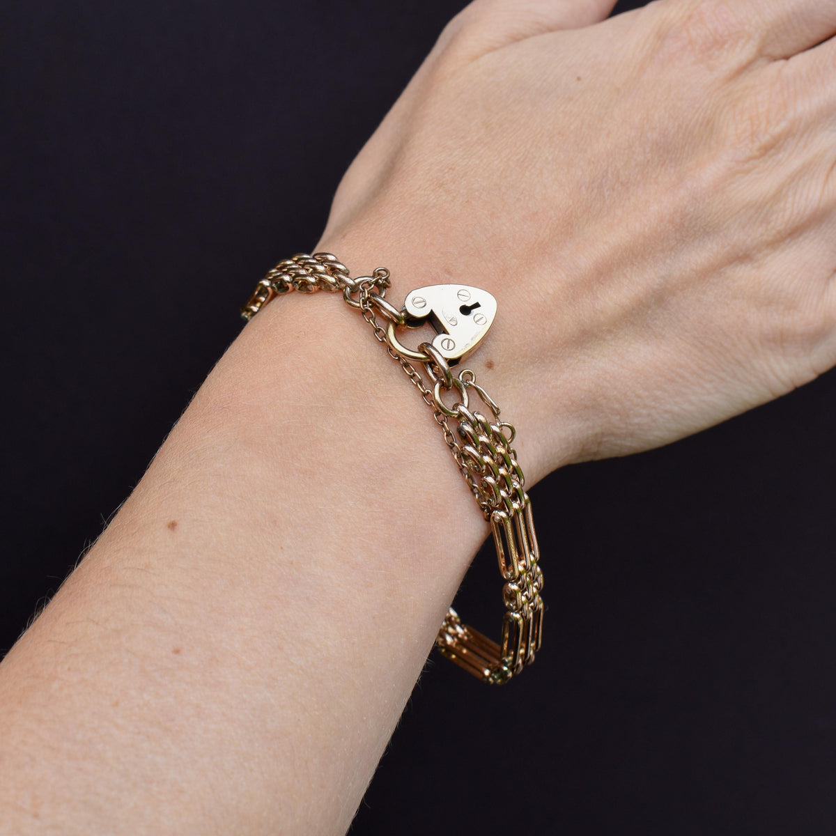 Antique Heart Padlock Fancy Gate 18ct Rolled Gold Bracelet