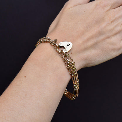 Antique Heart Padlock Fancy Gate 18ct Rolled Gold Bracelet