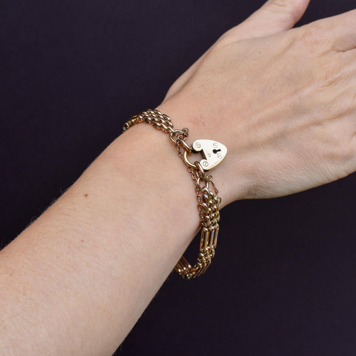 Antique Heart Padlock Fancy Gate 18ct Rolled Gold Bracelet