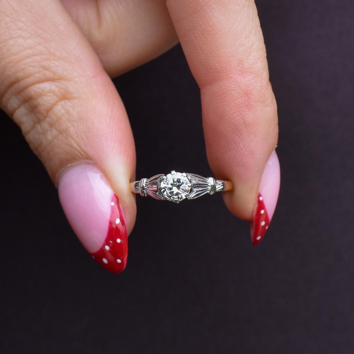 Art Deco 0.42ct Diamond Round Solitaire 18ct Gold Engagement Ring