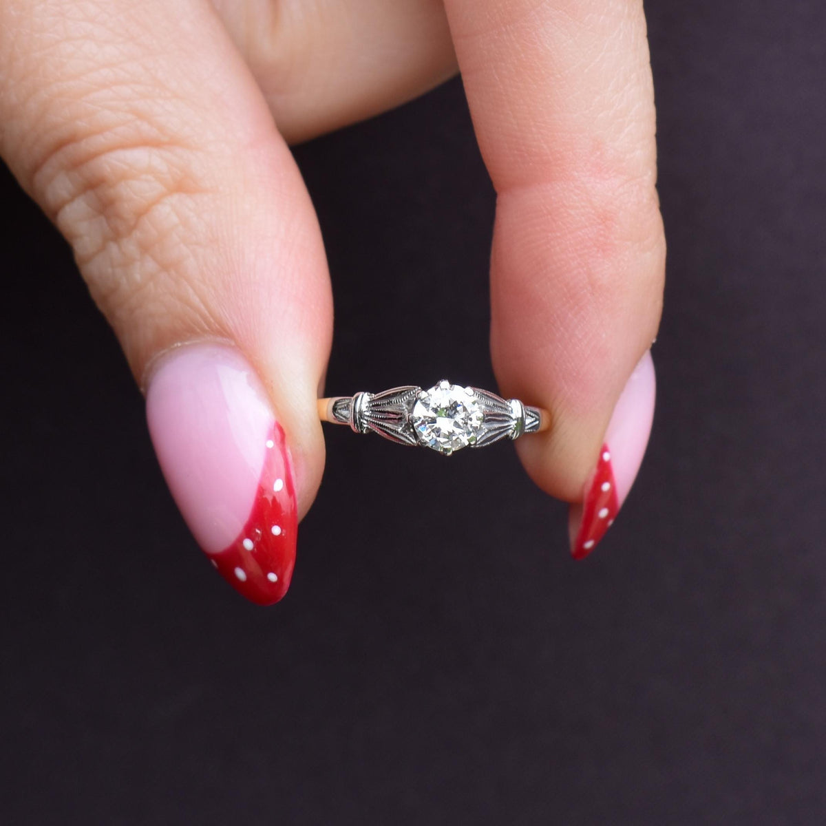 Art Deco 0.42ct Diamond Round Solitaire 18ct Gold Engagement Ring