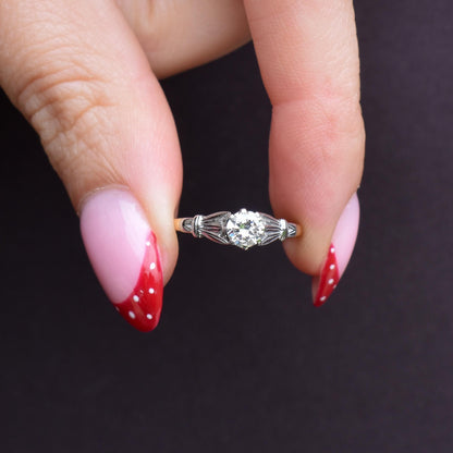 Art Deco 0.42ct Diamond Round Solitaire 18ct Gold Engagement Ring