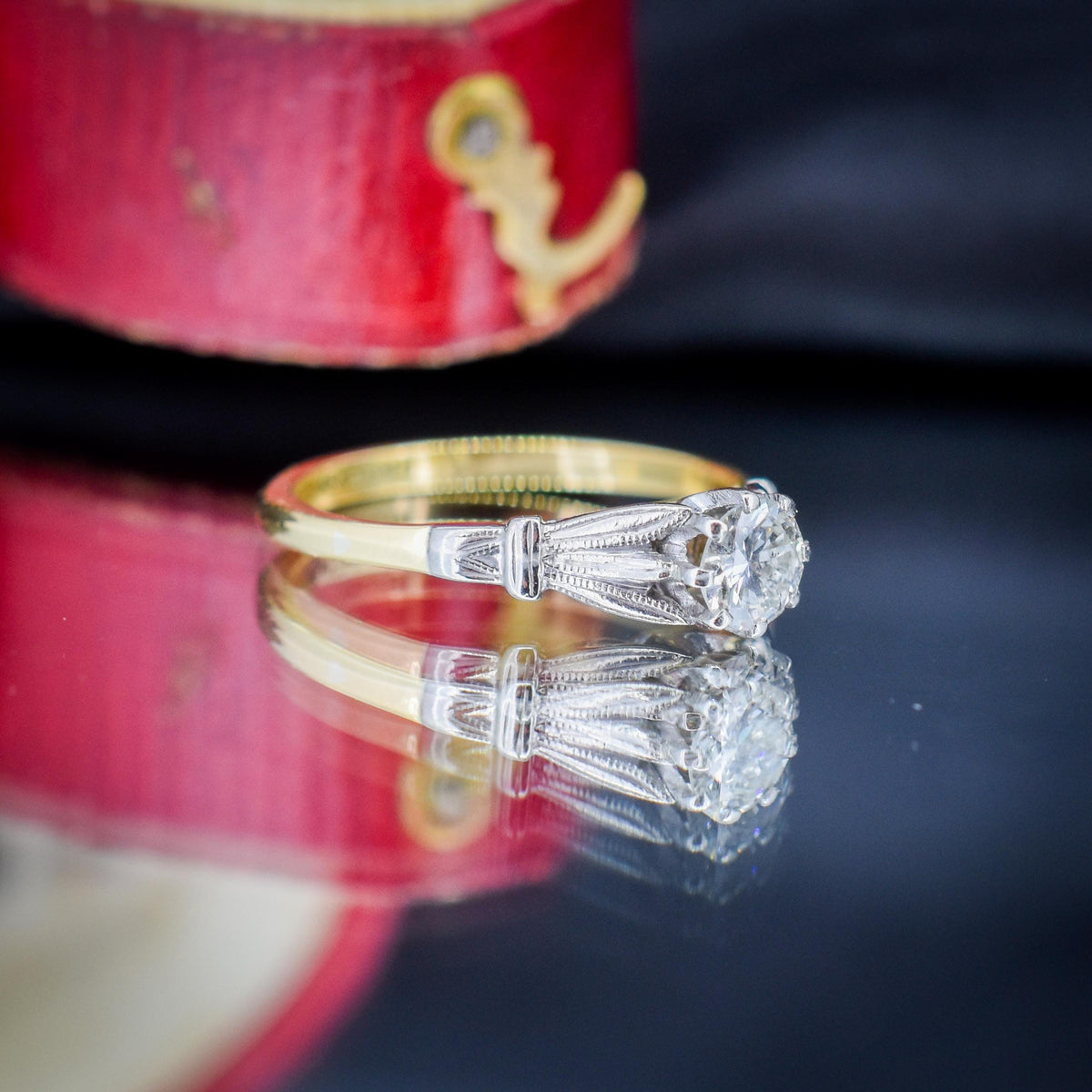 Art Deco 0.42ct Diamond Round Solitaire 18ct Gold Engagement Ring