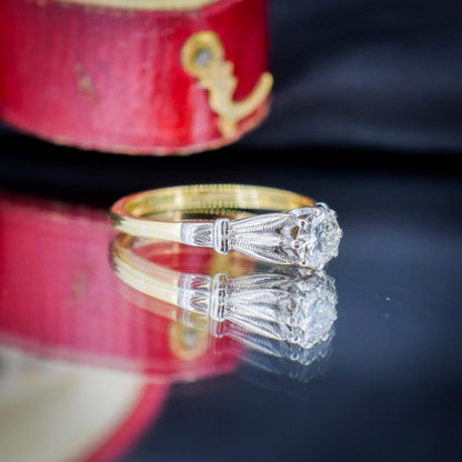 Art Deco 0.42ct Diamond Round Solitaire 18ct Gold Engagement Ring