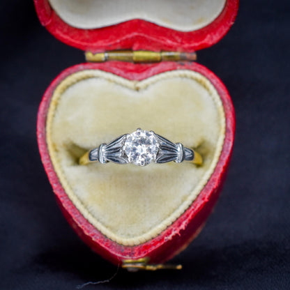 Art Deco 0.42ct Diamond Round Solitaire 18ct Gold Engagement Ring