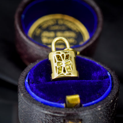 Vintage 18ct Yellow Gold Diamond Padlock Charm Pendant