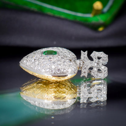 Emerald and Old Cut Diamond 1.04ct Heart Platinum and 18ct Gold Reversible Pendant