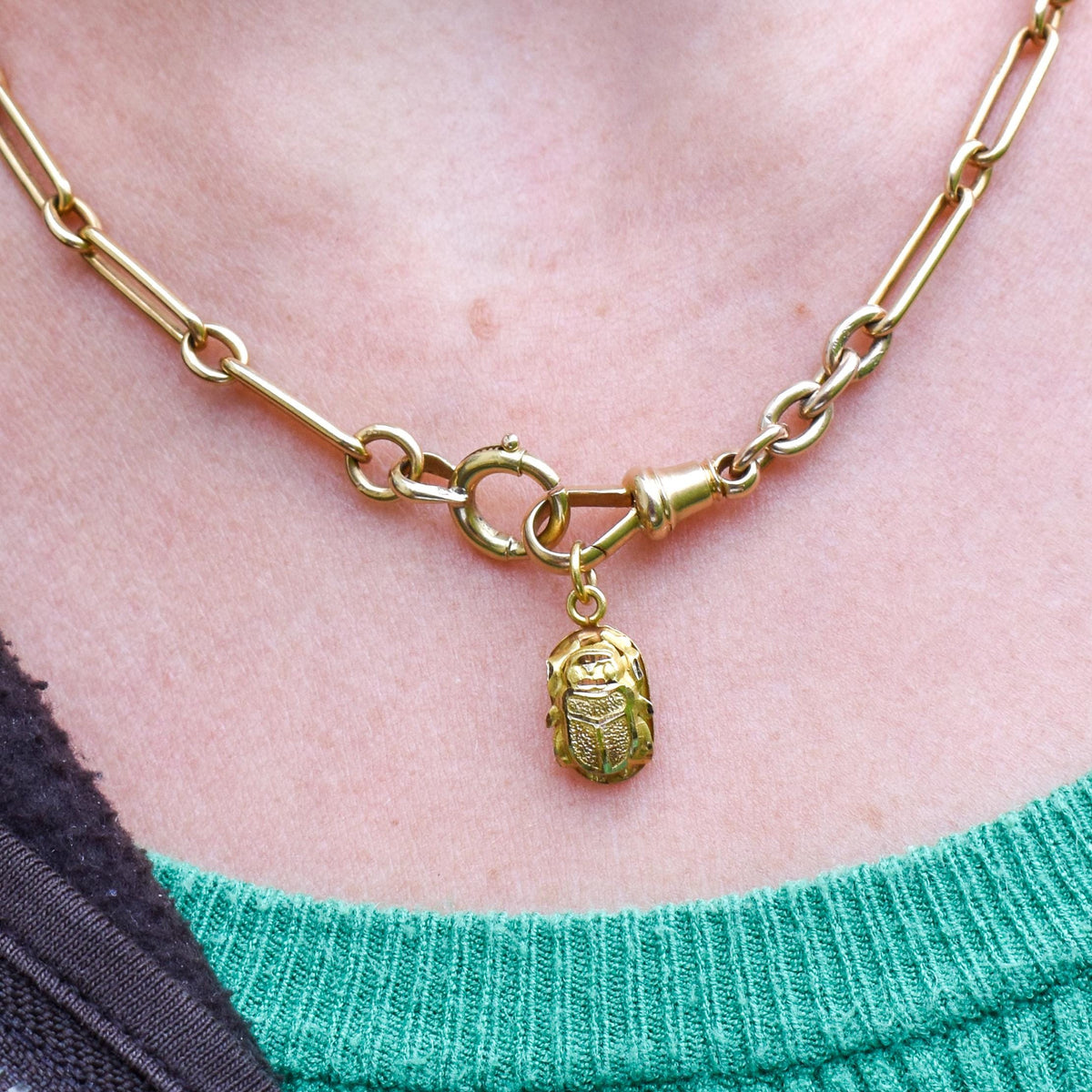 Vintage Egyptian Scarab Beetle 18ct Yellow Gold Charm Pendant