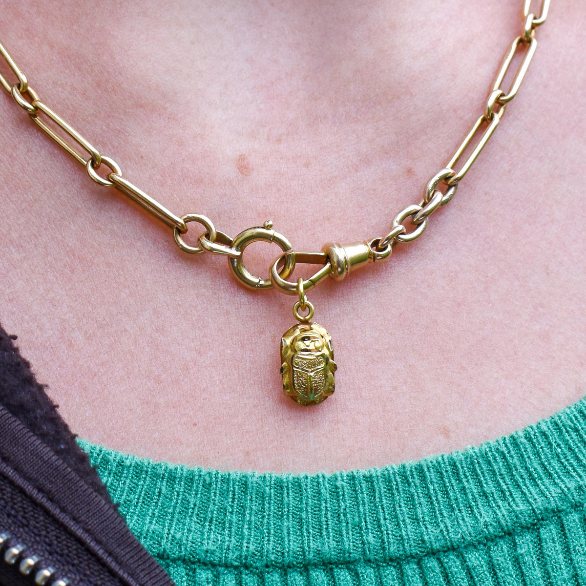 Vintage Egyptian Scarab Beetle 18ct Yellow Gold Charm Pendant