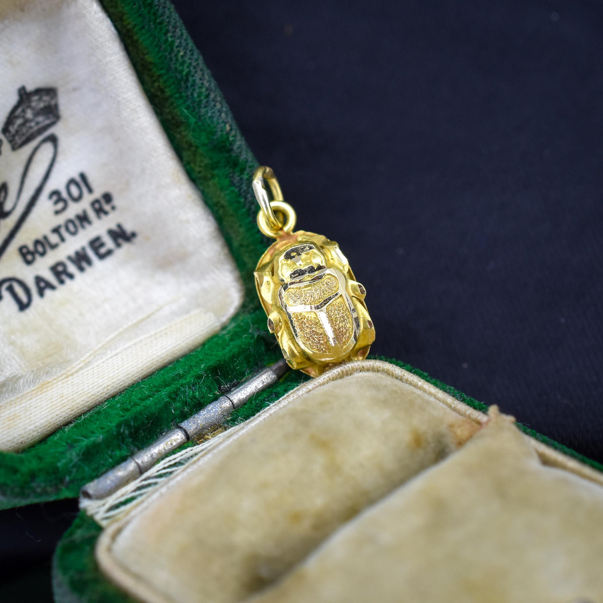 Vintage Egyptian Scarab Beetle 18ct Yellow Gold Charm Pendant