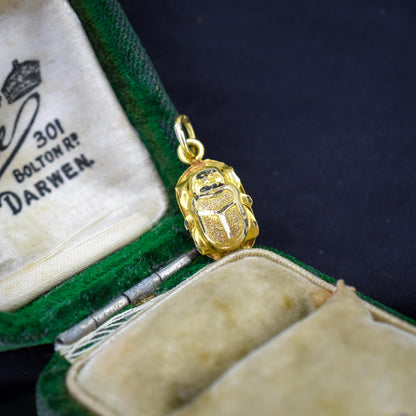 Vintage Egyptian Scarab Beetle 18ct Yellow Gold Charm Pendant