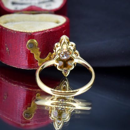 Antique Edwardian 0.78ct Old Cut Diamond and Opal Navette Cluster 18ct Gold Ring