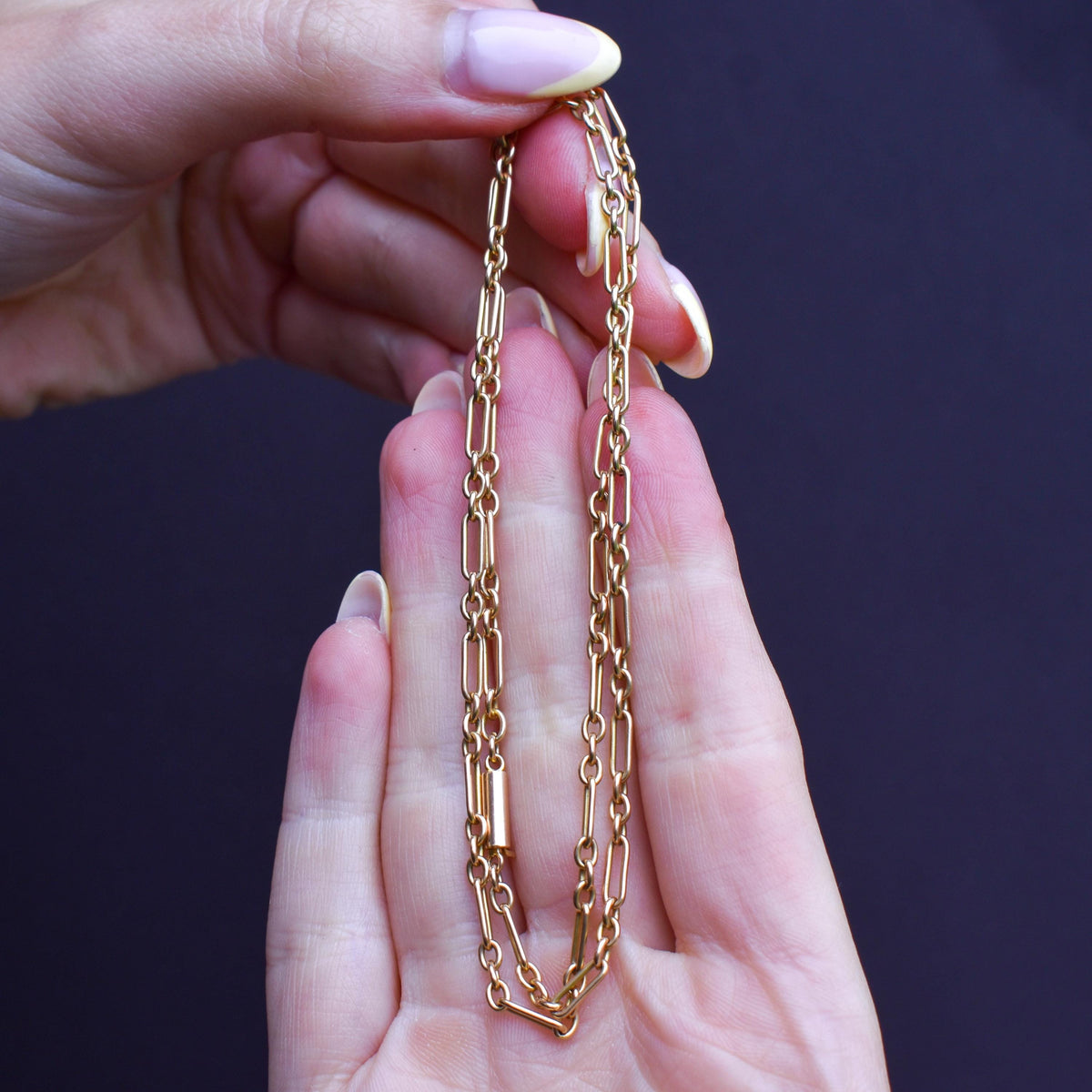 Antique 15ct Gold Paperlink Trombone Chain Necklace with Barrel Clasp | 18.5" Length