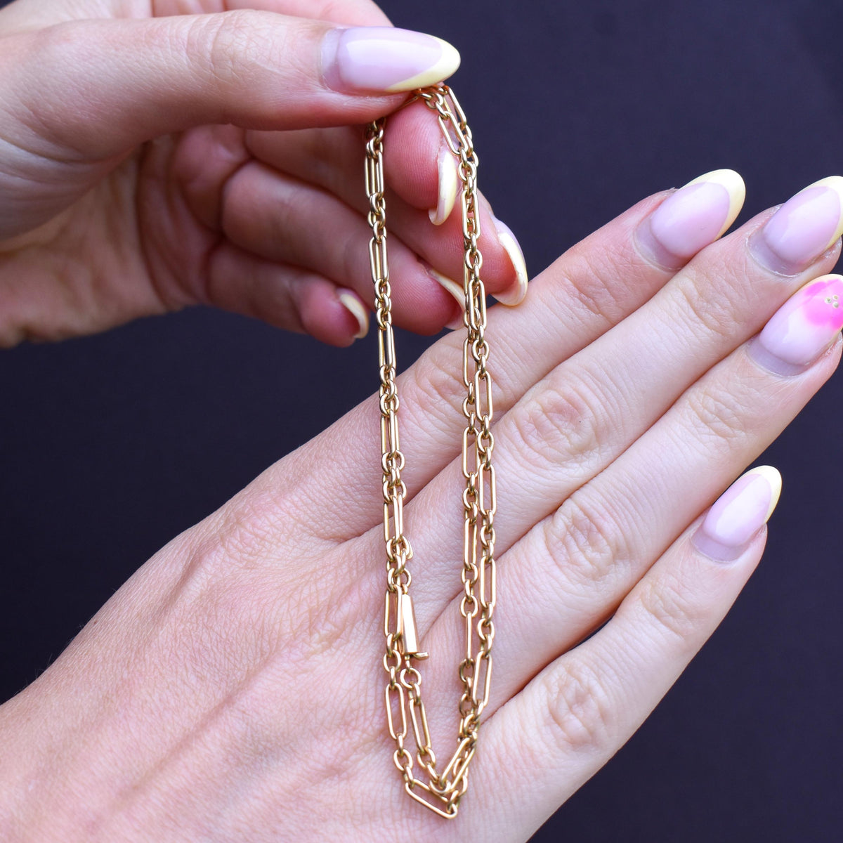 Antique 15ct Gold Paperlink Trombone Chain Necklace with Barrel Clasp | 18.5" Length