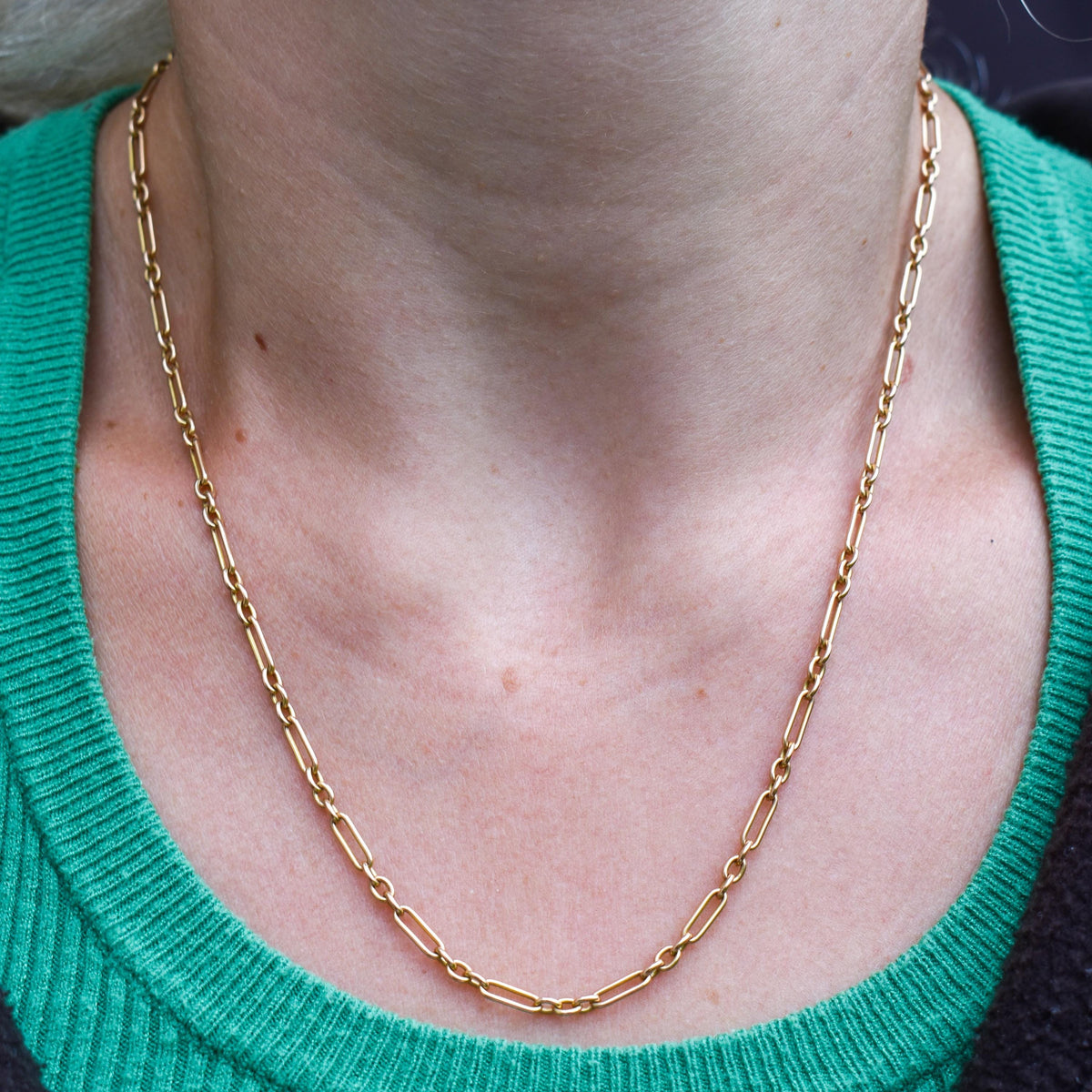 Antique 15ct Gold Paperlink Trombone Chain Necklace with Barrel Clasp | 18.5" Length