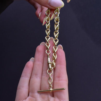 Antique Chunky Love Knot 9ct Yellow Gold Chain Bracelet with T-bar | 8"