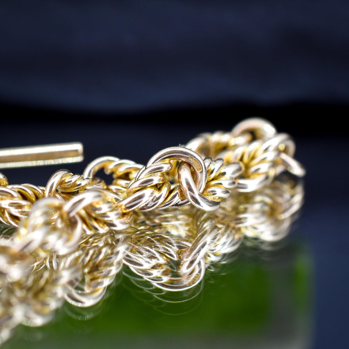 Antique Chunky Love Knot 9ct Yellow Gold Chain Bracelet with T-bar | 8"