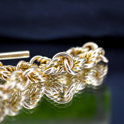Antique Chunky Love Knot 9ct Yellow Gold Chain Bracelet with T-bar | 8"