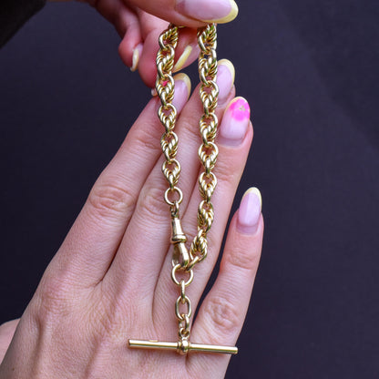 Antique Chunky Love Knot 9ct Yellow Gold Chain Bracelet with T-bar | 8"
