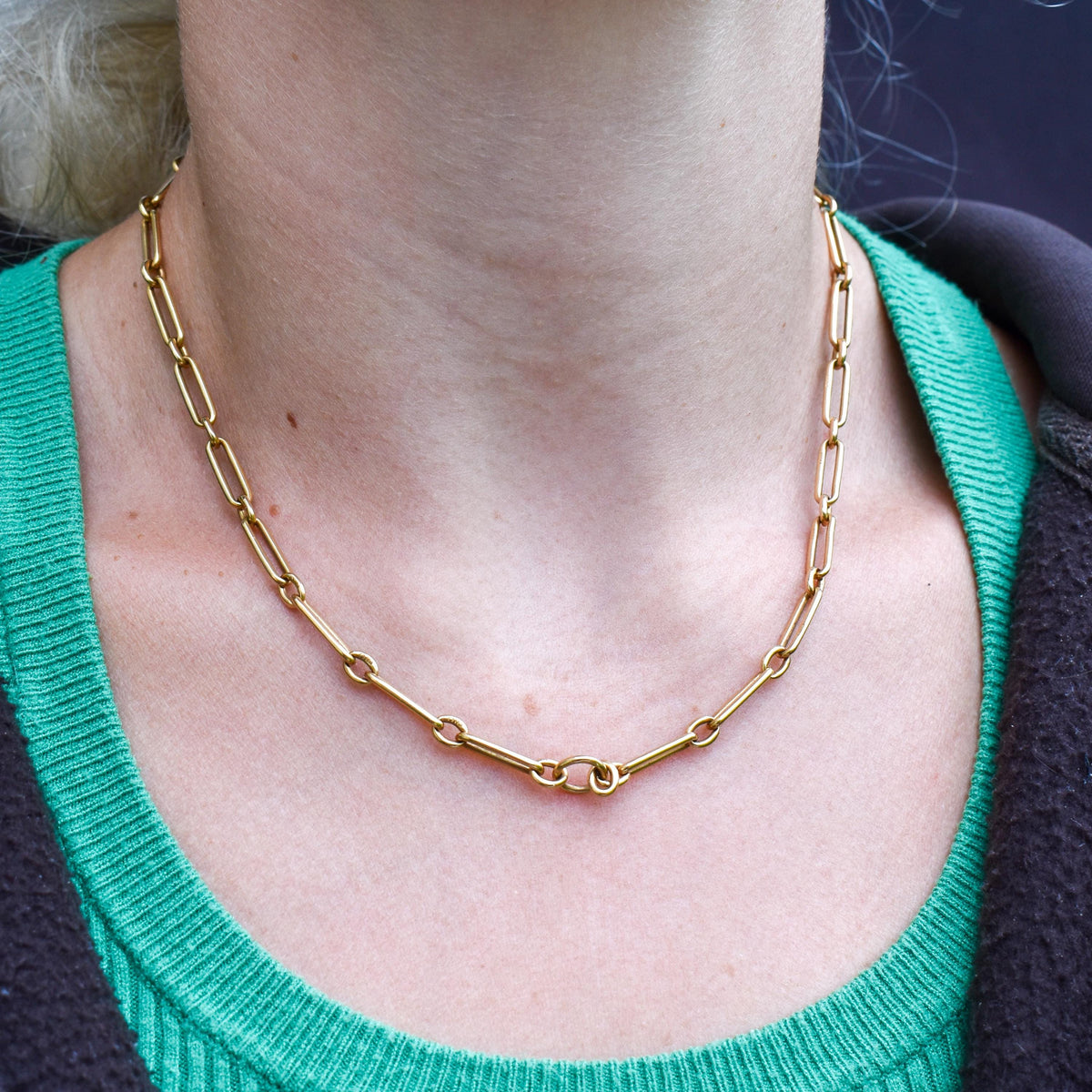 Antique '1911' 18ct Yellow Gold Trombone Chain Necklace | 16.5"