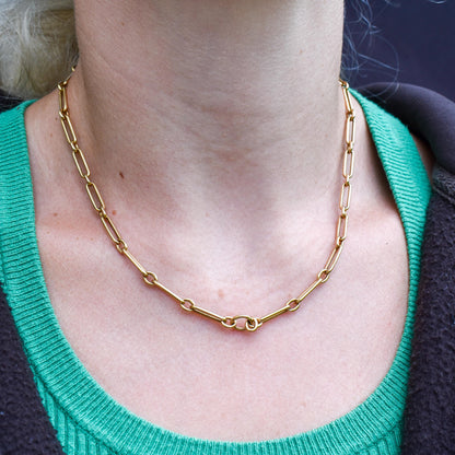 Antique '1911' 18ct Yellow Gold Trombone Chain Necklace | 16.5"