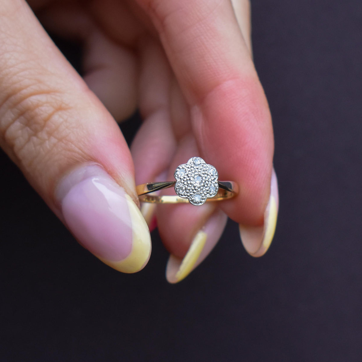 Antique Diamond Cluster Daisy 18ct Yellow Gold Ring