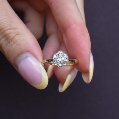 Antique Diamond Cluster Daisy 18ct Yellow Gold Ring