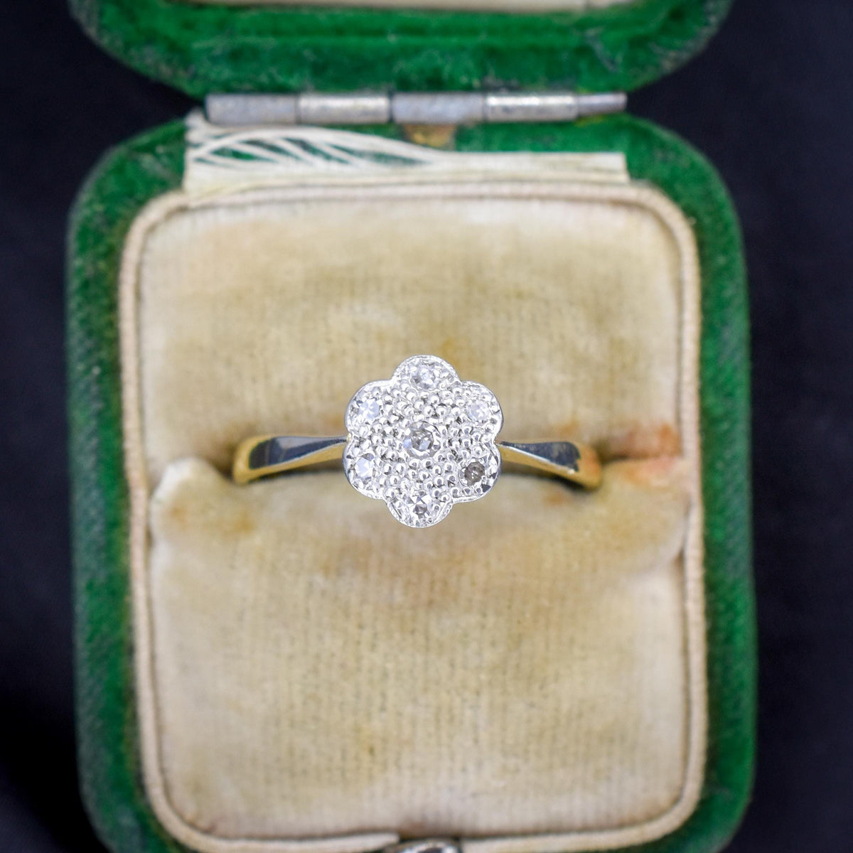 Antique Diamond Cluster Daisy 18ct Yellow Gold Ring