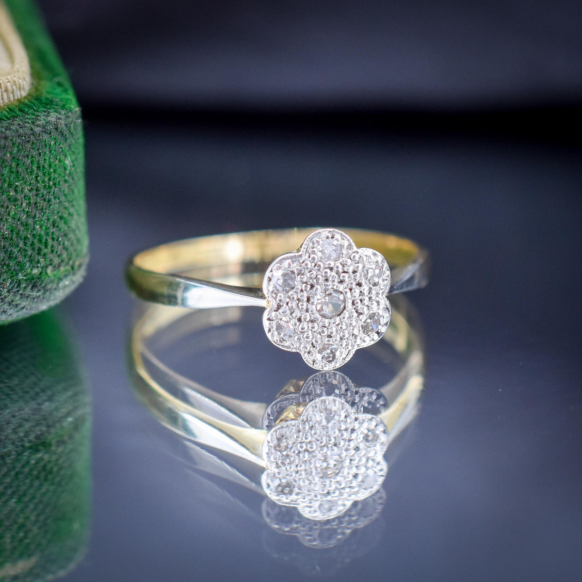 Antique Diamond Cluster Daisy 18ct Yellow Gold Ring