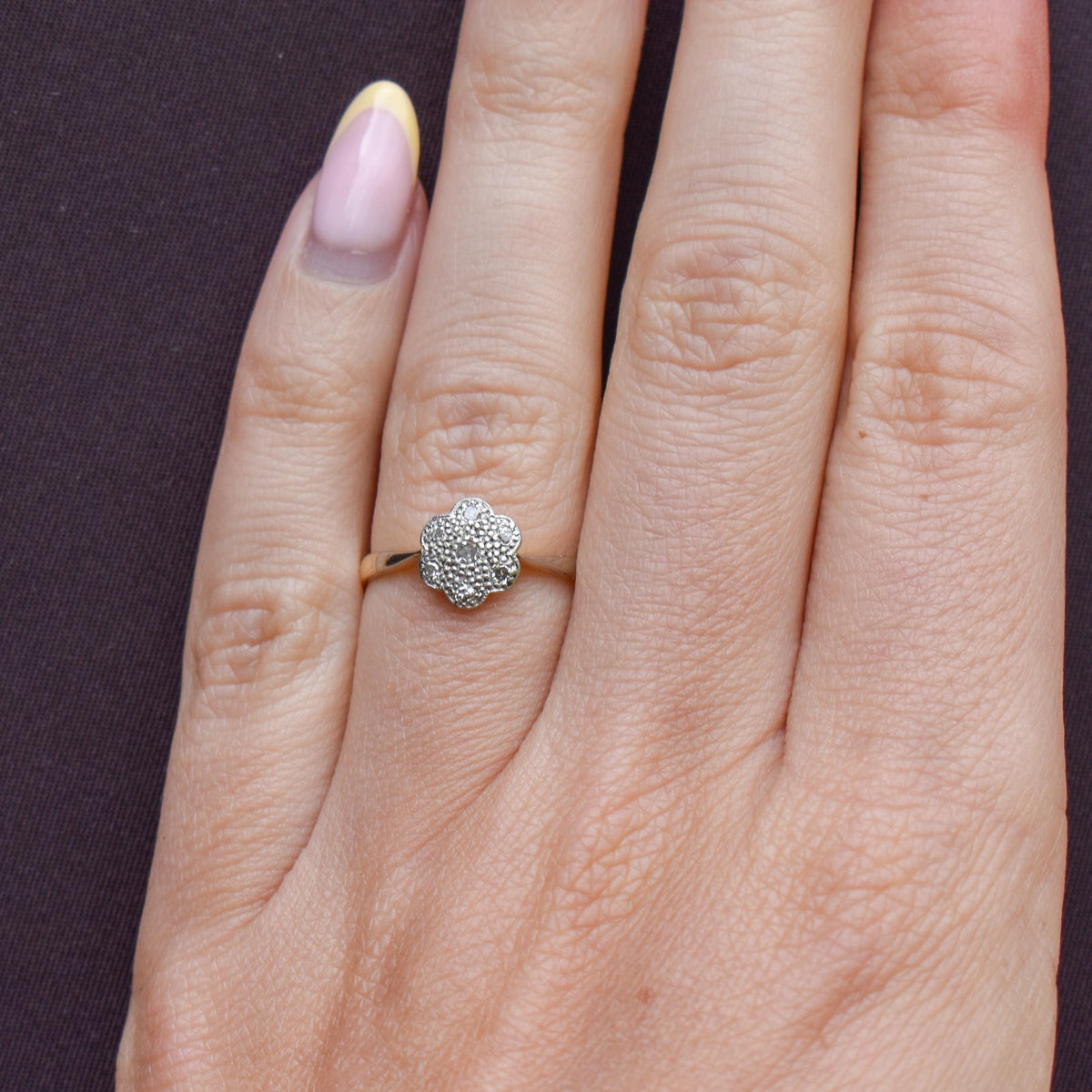 Antique Diamond Cluster Daisy 18ct Yellow Gold Ring